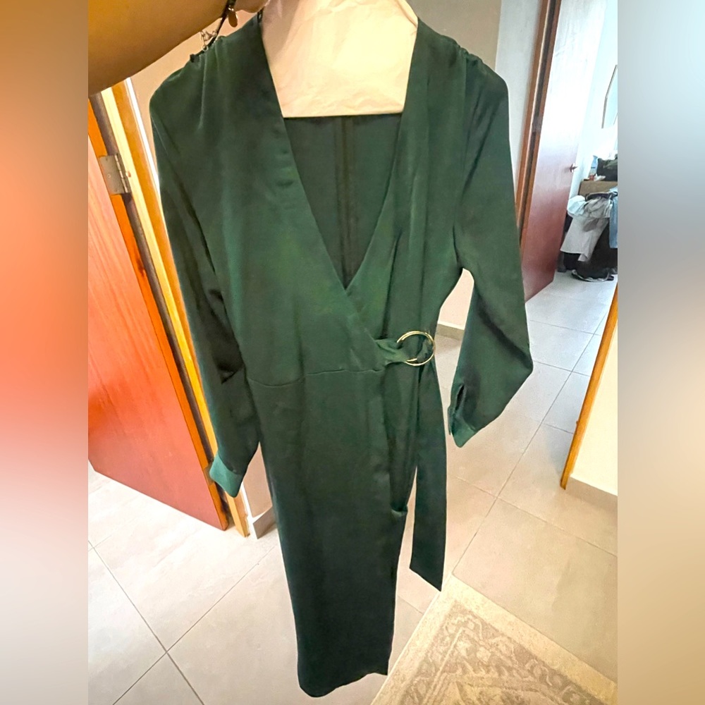 Green silk jumpsuit new size small